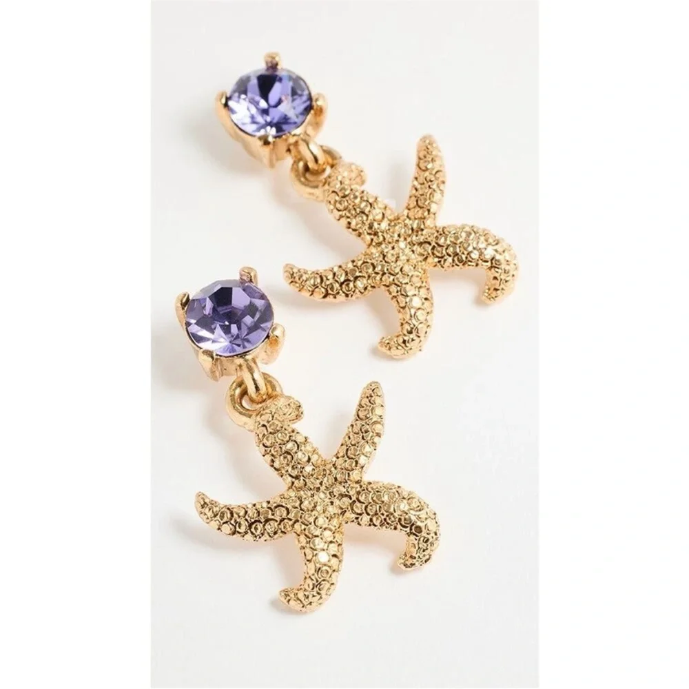 Oscar de la Renta Starfish Crystal drop earrings Tanzanite Crystal